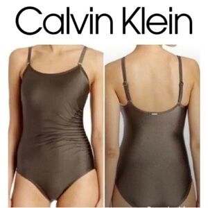 Calvin‎ Klein Scoop Neck Texture One Piece Bronze NWT Size 6